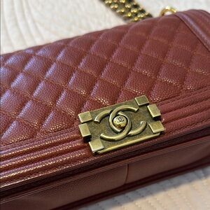 CHANEL Brown (burned orange) and Antique Gold Medium Boy Bad Bag